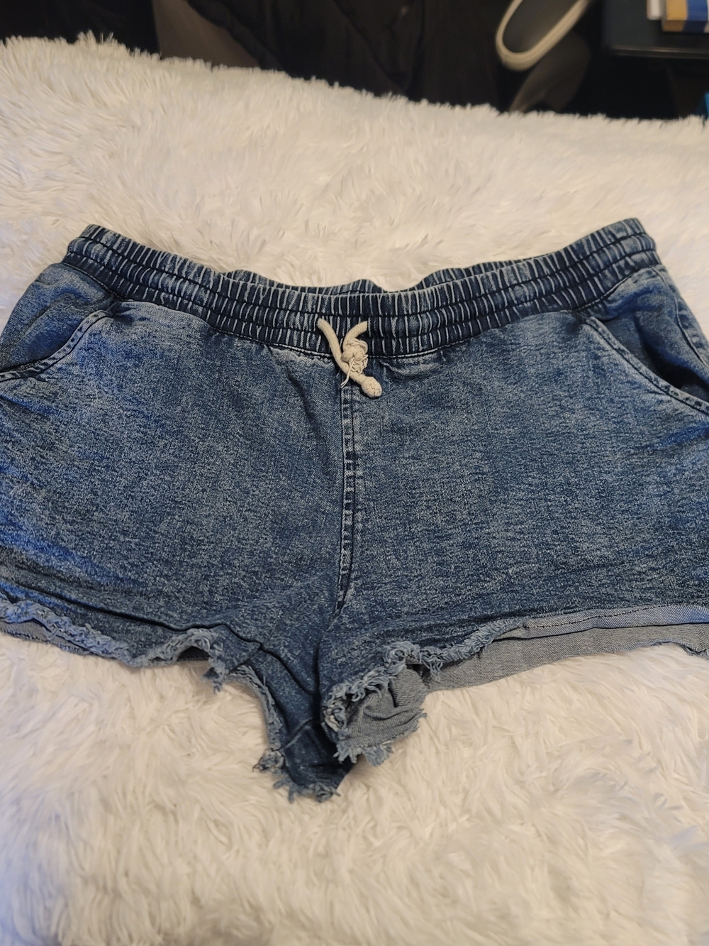 🔥3 For $25 No Boundaries Women's Blue Denim-Style Drawstring Shorts Size XL